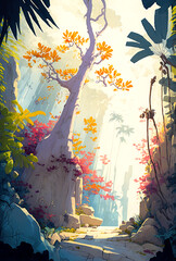 Wall Mural - Mountain path in the tropical forest on a summer sunny day