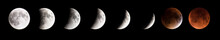 Series Of Photographs Showing Progression Of Moon Phases And Blood Moon Eclipse
