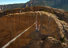 Man Falls Off Slackline In Canyon.