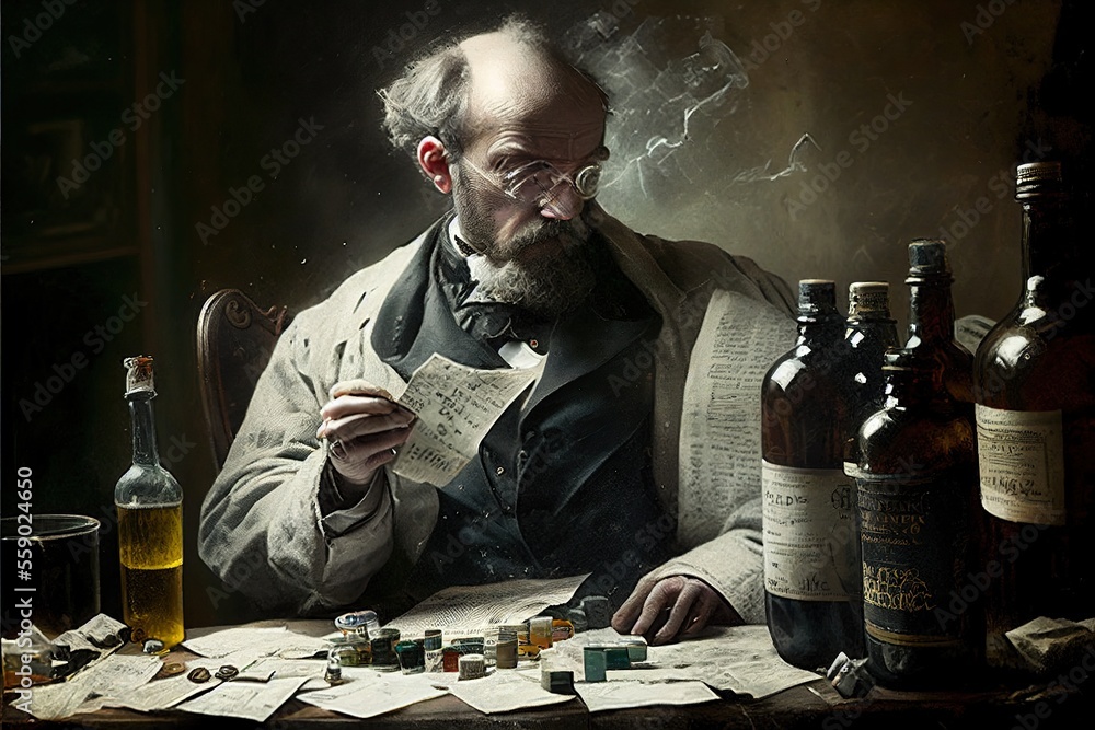 Ilustração Scientist from 19th century inventing periodic table of ...