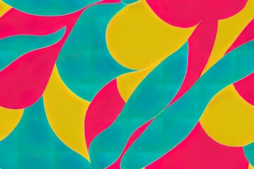 Wall Mural - humorous, hand-drawn, tropical design. a rainbow of colors. Style of Monstera Generative AI