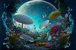 © surassawadee - fantastic wonderland landscape with mushrooms, lilies flowers
