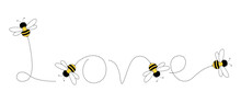 Bee Love Icon. Love Shaped Dotted Bee Trail. Bee White Background