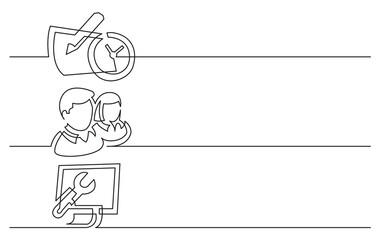 Wall Mural - PNG image with transparent background of continuous line drawing of business icons: calendar with clock, persons icon, computer control panel