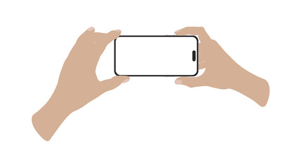 Wall Mural - hand holding mockup smart phone 14 generation vector and screen png transparent on screen horizontal