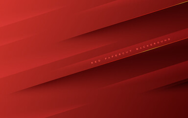 Poster - red abstract papercut background with gold line