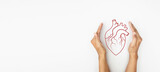 Fototapeta Storczyk - Hand hold red line heart organ, heart disease awareness campaign, cardiovascular health, Stroke Prevention, hypertension (high blood pressure) for heart disease concept