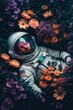 astronaut laying in flowers, ai generated