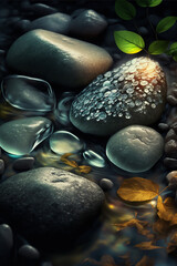 Wall Mural - Grey gemstone, Beautiful transparent stone in a mountain stream, closeup, wallpaper, background