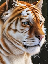 Tiger Head Close Up. Beautiful Picture Of Tiger Isolated. Cute Face Tiger.