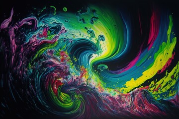 Wall Mural -  neon liquid hypnotic trippy background. Psychedelic. Generative AI