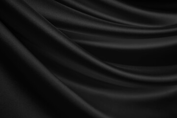 Wall Mural - Abstract black background. Silk satin fabric. Curtain. Drapery. Luxury background for design. Beautiful soft folds.