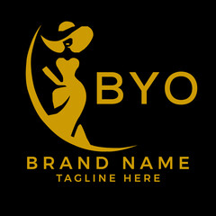 BYO fashion logo. BYO  Beauty fashion house. modeling dress jewelry. BYO fashion technology  Monogram logo design for entrepreneur and best business icon. 
