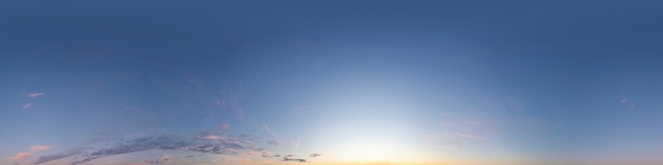 Wall Mural - dark blue sunset sky panorama with pink cirrus clouds. seamless