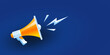 © Ramosh Artworks - orange and yellow realistic 3d megaphone vector illustration on blue background, loudspeaker concept of join us, job vacancy and announcement in modern flat cartoon style design