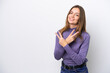 © luismolinero - Young caucasian woman isolated on white background smiling and showing victory sign