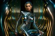 Hübsche Frau in Cyberpunk  Anzug sexy, ai generativ
