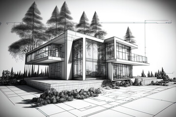 Wall Mural - architectural drawing of a home. generative ai