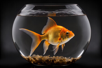 a fishbowl with a solitary goldfish. taken using a 5D Mark III in a studio. Generative AI