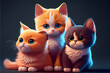 illustration of three beautiful kittens, image generated by AI.