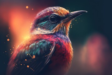 illustration of beautiful close up portrait of colorful bird in nature