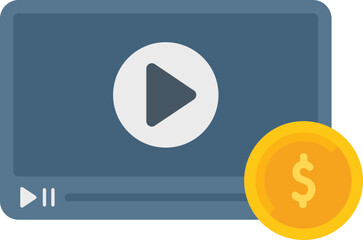 Poster - Video content profit icon flat vector. Social business. Mobile media isolated