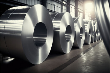 Large aluminium steel rolls in the factory.