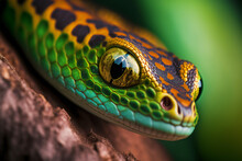 Rainforest Reptilian, Close Up Of A Jungle Snake