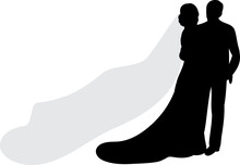 Bride And Groom With Veil Silhouette Design