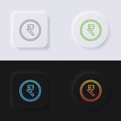 Wall Mural - Indian rupee currency symbol coin button icon set, Multicolor neumorphism button soft UI Design for Web design, Application UI and more, Button, Vector.