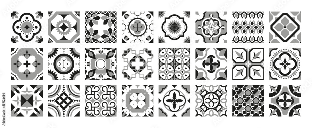 Ornamental black tiles. Portugal traditional geometric mosaic ceramic ...