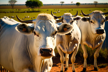 Wall Mural - Cattle neighing on the farm field. Generative AI