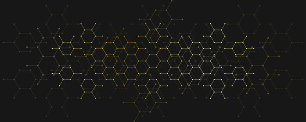 Wall Mural - abstract design element with geometric background and golden hexagons shape pattern
