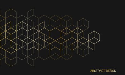 The graphic design elements with isometric shape golden blocks. Vector illustration of abstract geometric background