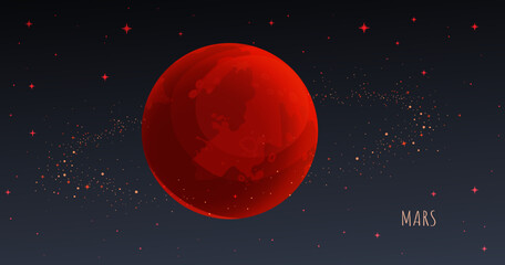 Wall Mural - Mars planet. Collection of Planets of solar system. Cartoon style vector illustration isolated on white background. Space galaxy background cartoon universe, cosmos dust scenery.