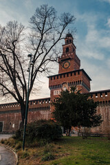 Wall Mural - View of the Sforzesco castle in Milan city