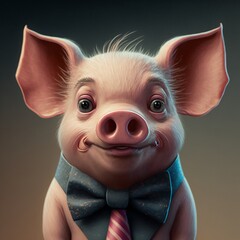 Poster - A cute little pig with a bow tie