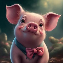 A Cute Little Pig With A Bow Tie
