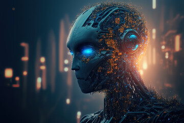 Poster - Artificial intelligence. Robot mind. Technology and engineering concept. 3D Rendering. AI generation