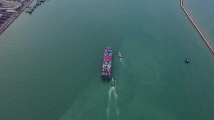 Poster - Aerial view of sea freight, Cargo ship, Cargo container in factory harbor at industrial estate for import export around in the world, Trade Port / Shipping - cargo to harbor	
