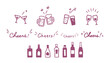 乾杯　ワイングラス　ジョッキ　カクテル　シンプルでかわいい手描きの装飾イラストセット