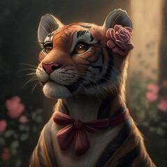 Wall Mural - Lovely tiger with bow tie