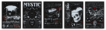 Retro Futuristic Posters With Guns, Human Skulls And Night City. In Techno Style Print For Streetwear, Print For T-shirts And Sweatshirts On A Black Background