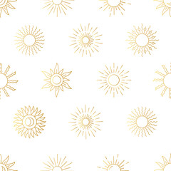 Wall Mural - sun boho pattern. art deco golden shine. minimal line beam or sunburst, retro gold summer lights, ge