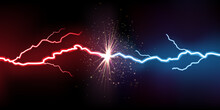 Electric Lightning Collision. VS Battle Effect. Flash Light. Thunderbolts Clash. Thunder Burst With Sparks. Fight Power. Sport Game Competition Blank Banner. Vector Background Concept