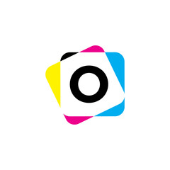 Sticker - Letter O with CMYK Color Logo Design 002