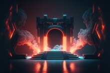Sci-fi Neon Stage With Smoke Background.
