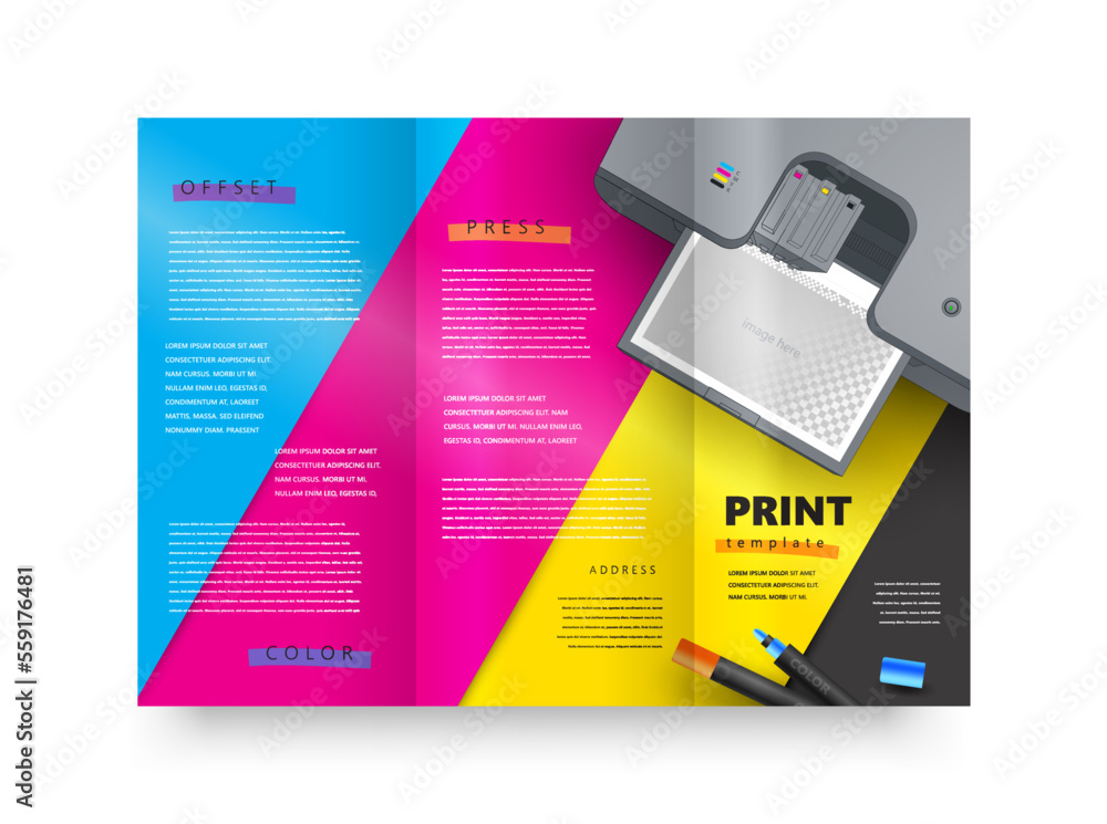 Trifold print cmyk polygraphy theme Cover design template vector Stock ...