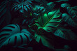 Abstract natural background. Exotic leaves pattern. Creative background with bright colorful monstera leaves. Jungle fauna. Created with Generative AI