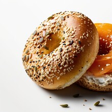 Bagels With Sesame Seeds. Bagel Close-up Shot In Bright Background.